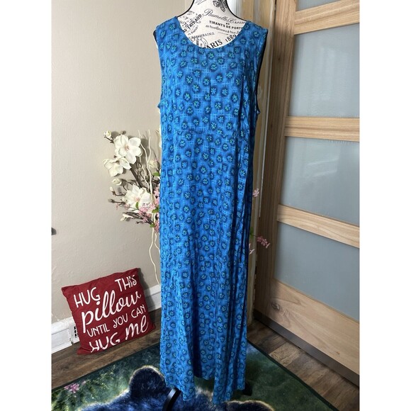 Worthington Blue Floral Maxi Dress Size 18 Sleeveless Relaxed Tropical - Picture 1 of 10